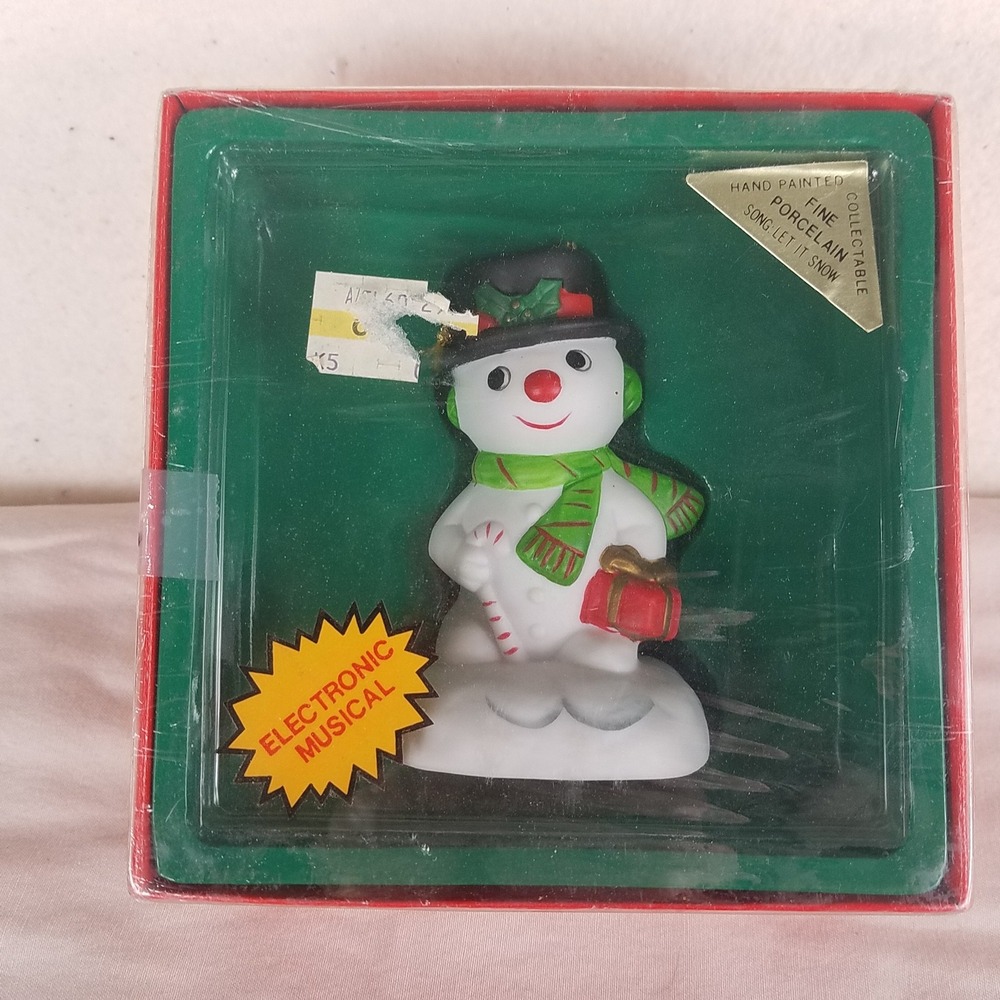 Christmas ornament 1984 Telco Musical Porcelain Snowman Bisque NWT